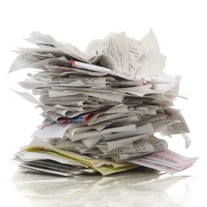 Huge stack of receipts on a white background